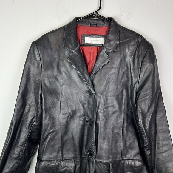 Liz Claiborne Women's Vintage Black Leather Button Up Jacket Size Large - Picture 3 of 10